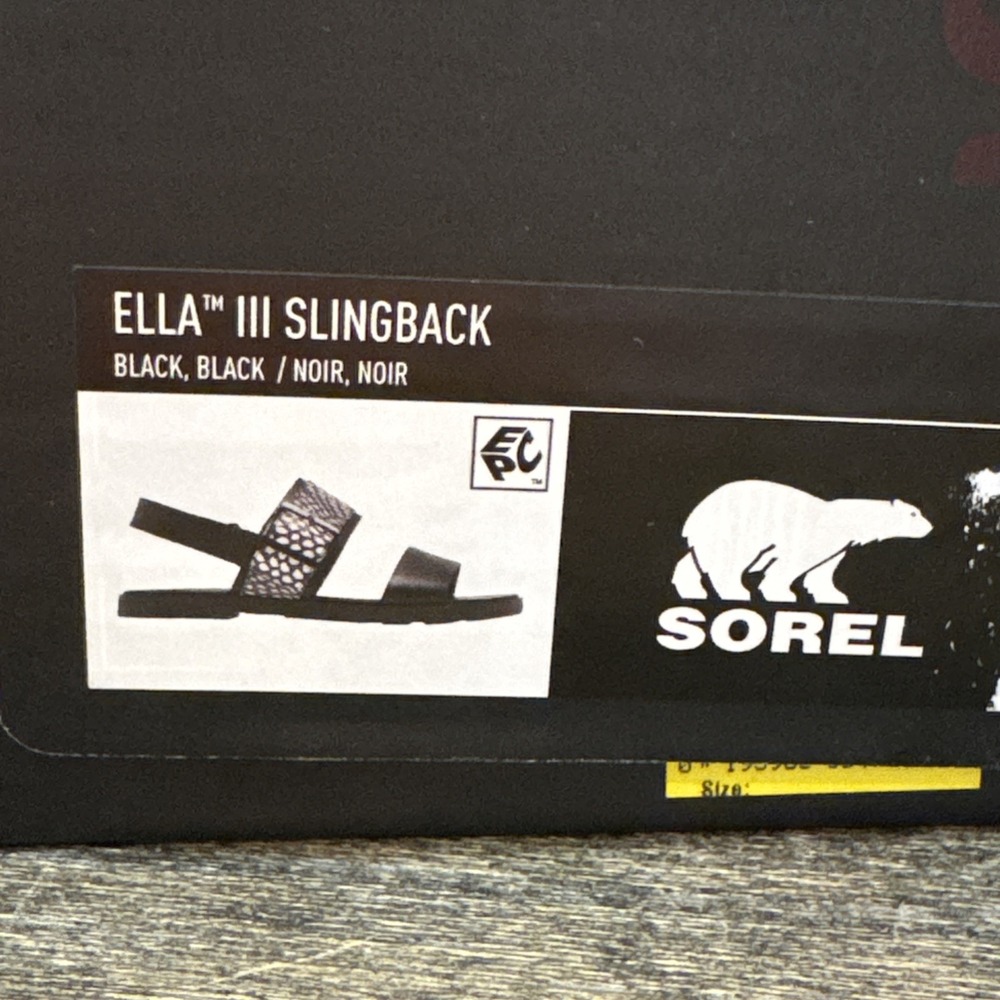 Woman's Sandals‎ SOREL Ella™ III Slingback Black White Size 9.5 - Picture 5 of 9